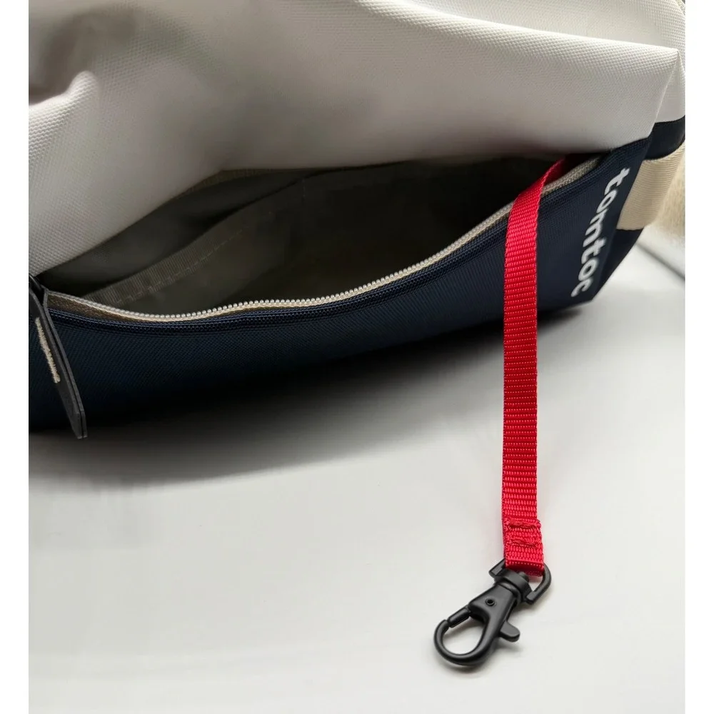 tomtoc Compact Sling Bag EDC Travel Crossbody Polyester Navy White Tan Men OS